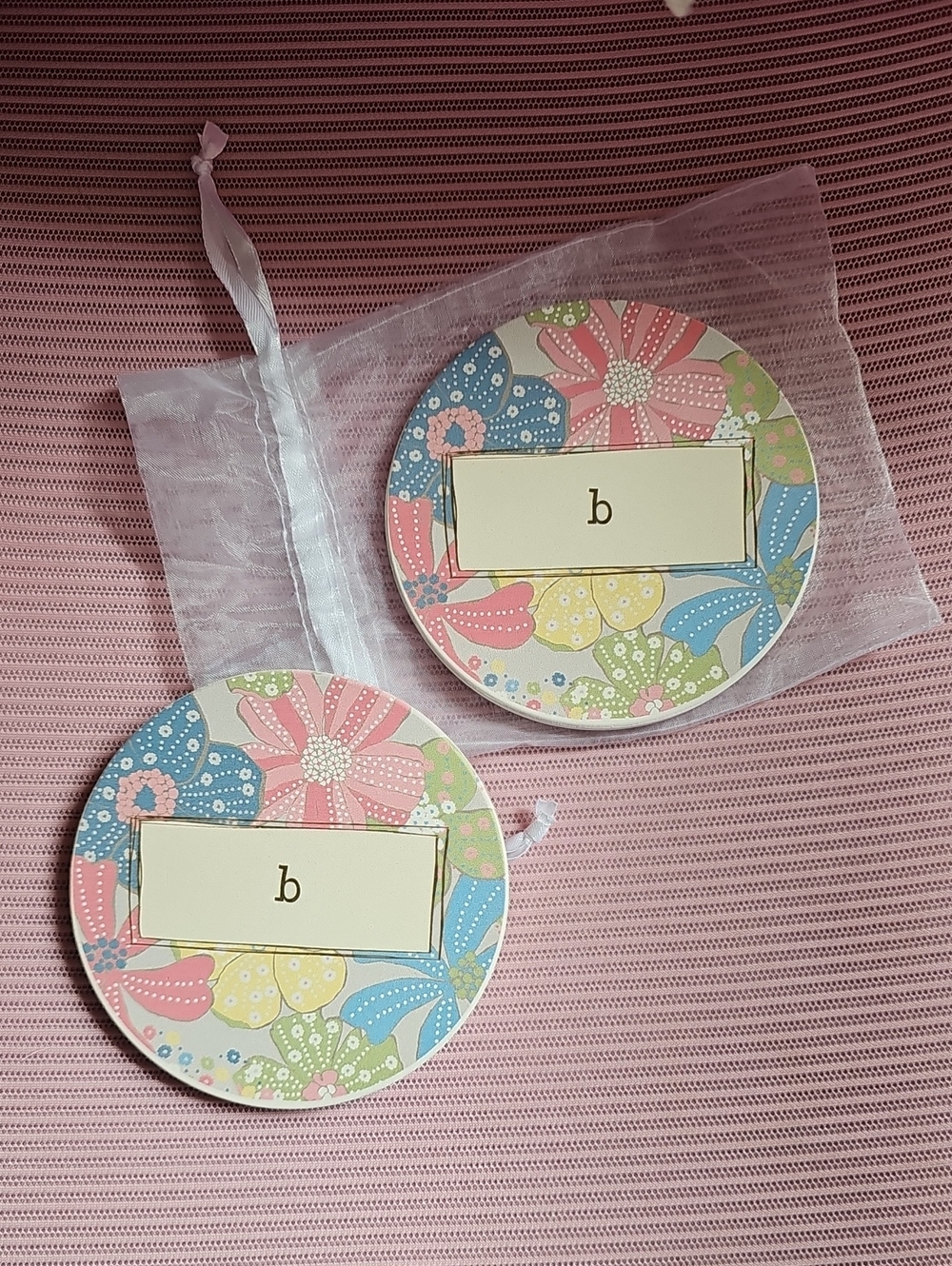 thirty-one Pastel Pink, Blue & Green Floral Monogram Coasters